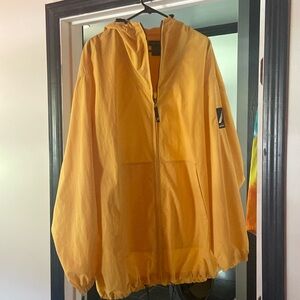 Vintage Nautica Jacket Size 2X Yellow Windbreaker Hood Lightweight